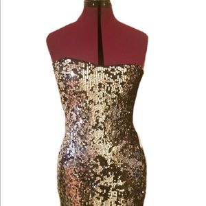 Mini Black Strapless Sequin Dress